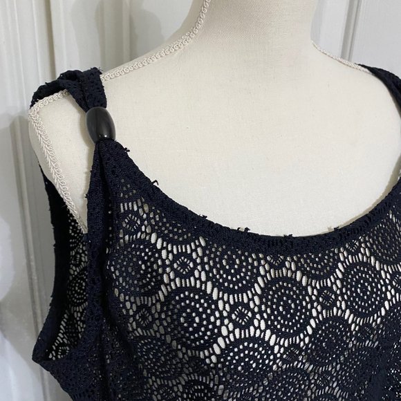L Croft & Barrow Black Mesh Swim Coverup w/Bead Accents at Front Shoulders - Picture 2 of 9